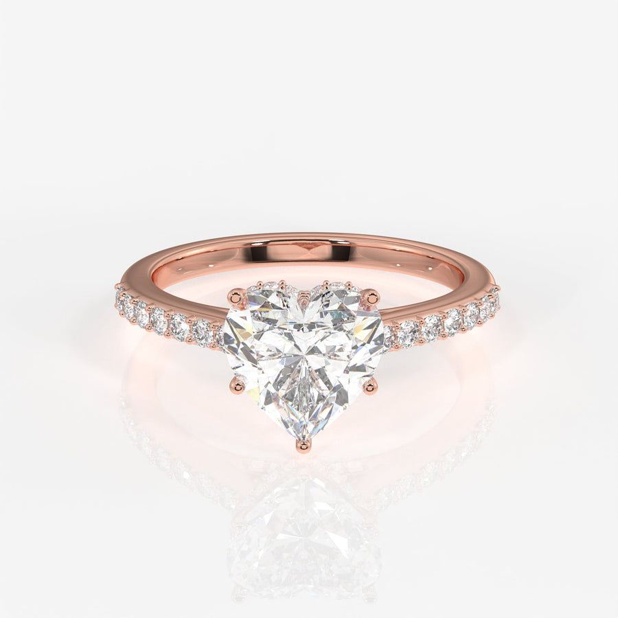 Heart Cut Moissanite Diamond Hidden Halo Sterling Silver Ring