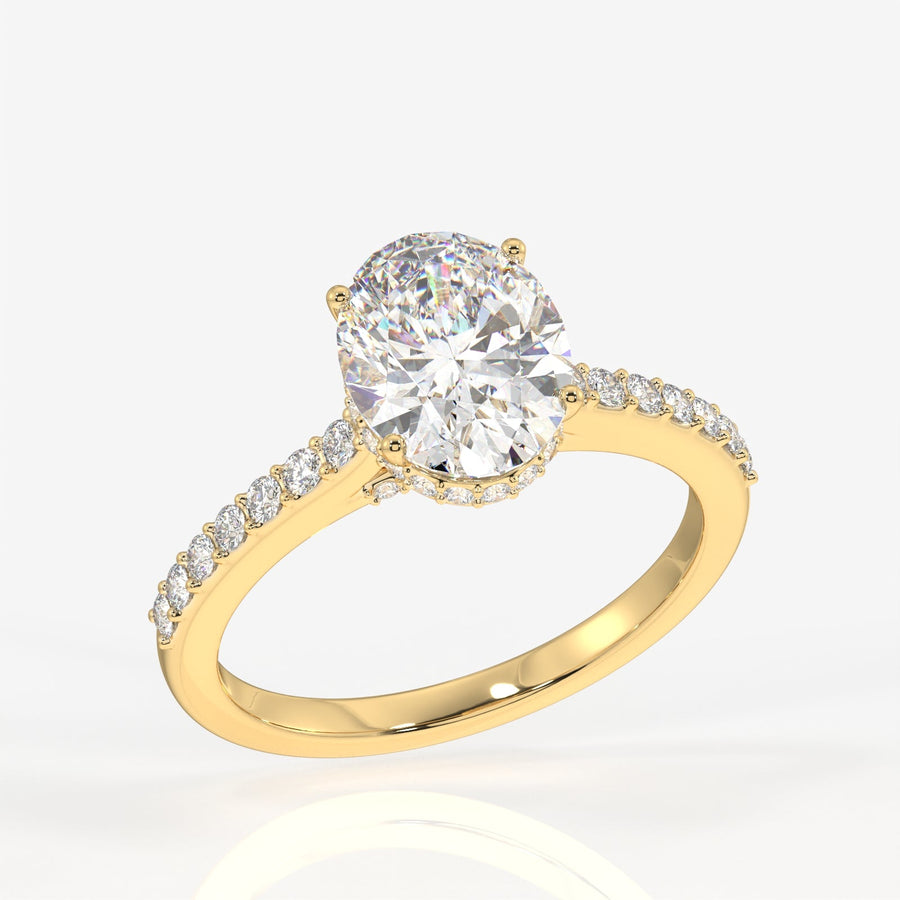 Oval Cut Moissanite Diamond Hidden Halo Sterling Silver Ring