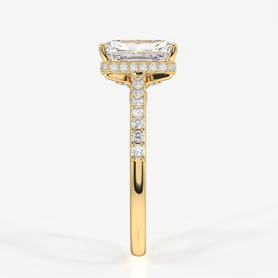 Radiant Cut Moissanite Diamond Hidden Halo Sterling Silver Ring