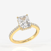 Radiant Cut Moissanite Diamond Hidden Halo Sterling Silver Ring