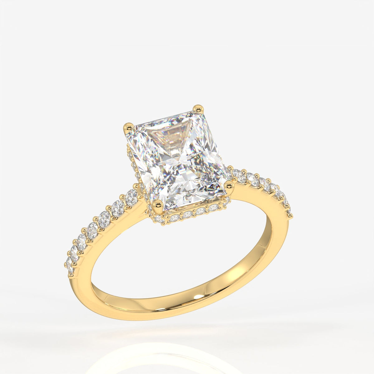 Radiant Cut Moissanite Diamond Hidden Halo Sterling Silver Ring