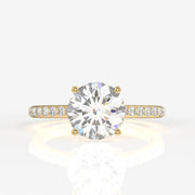 Round Cut Moissanite Diamond Hidden Halo Sterling Silver Ring