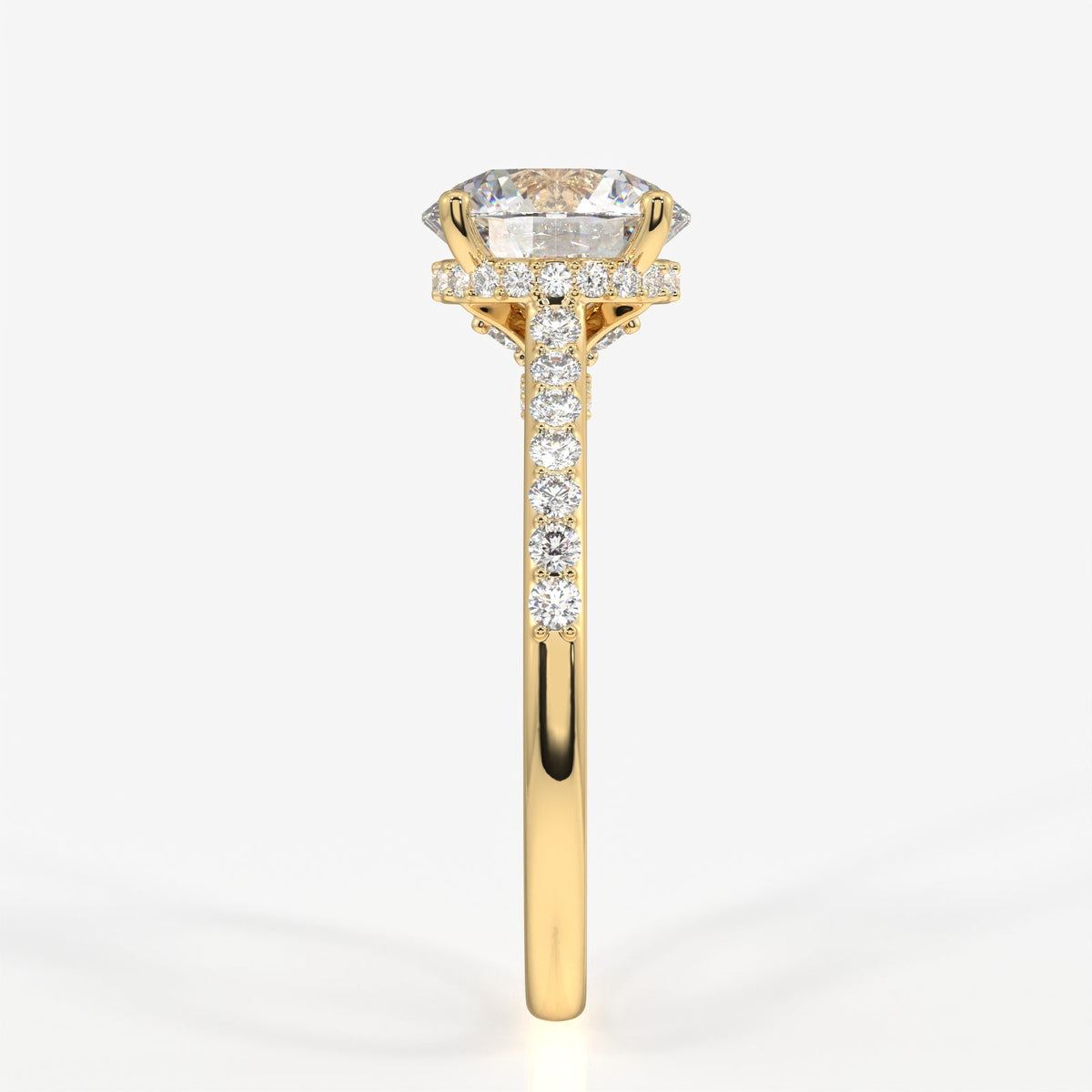 Round Cut Moissanite Diamond Hidden Halo Sterling Silver Ring