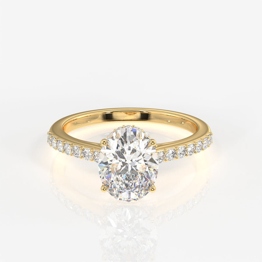 Oval Cut Moissanite Diamond Hidden Halo Sterling Silver Ring