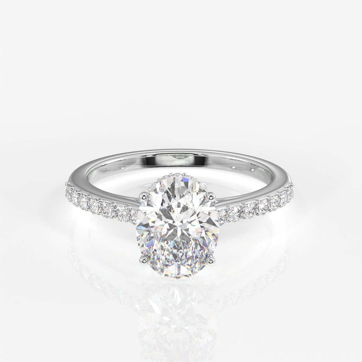 Oval Cut Moissanite Diamond Hidden Halo Sterling Silver Ring