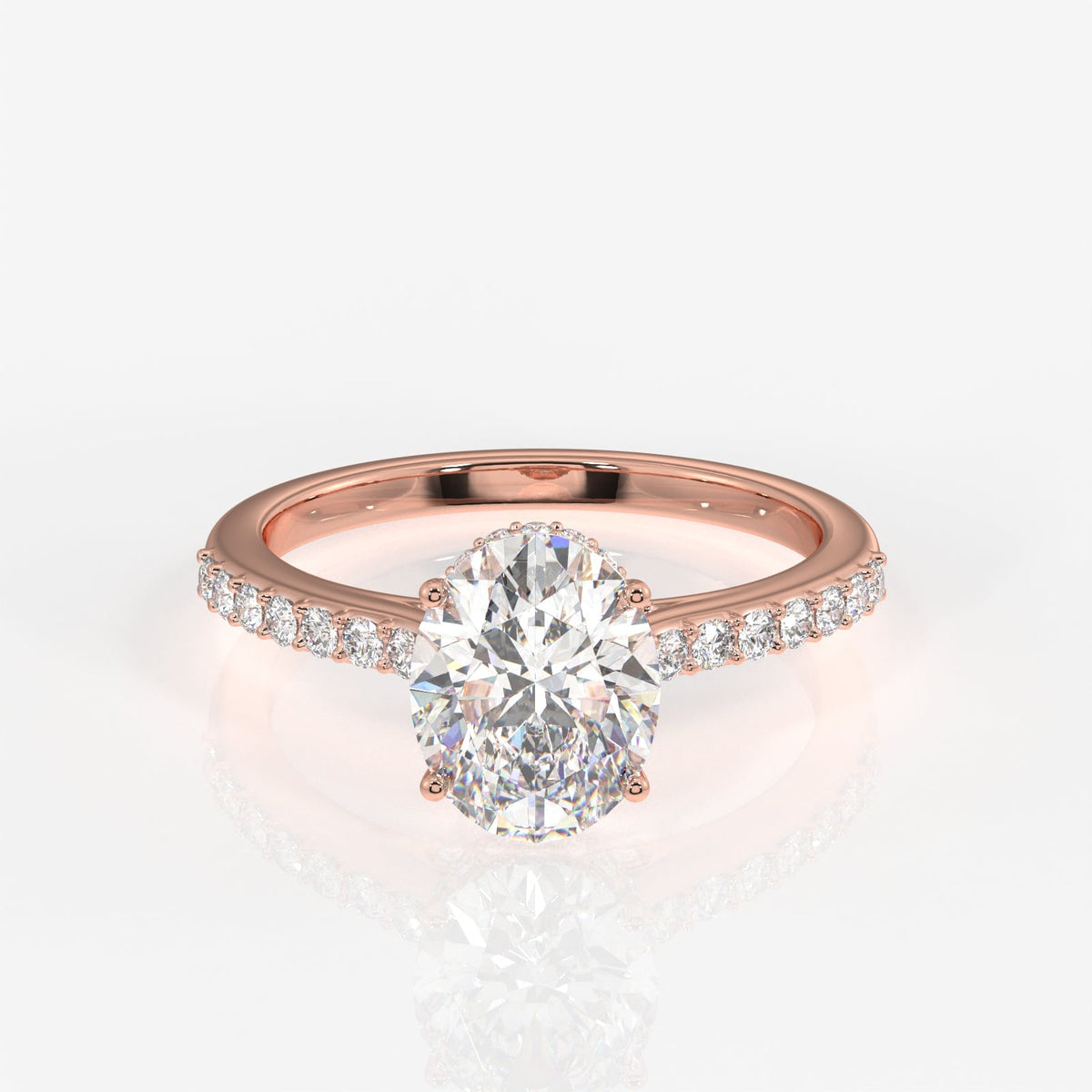 Oval Cut Moissanite Diamond Hidden Halo Sterling Silver Ring
