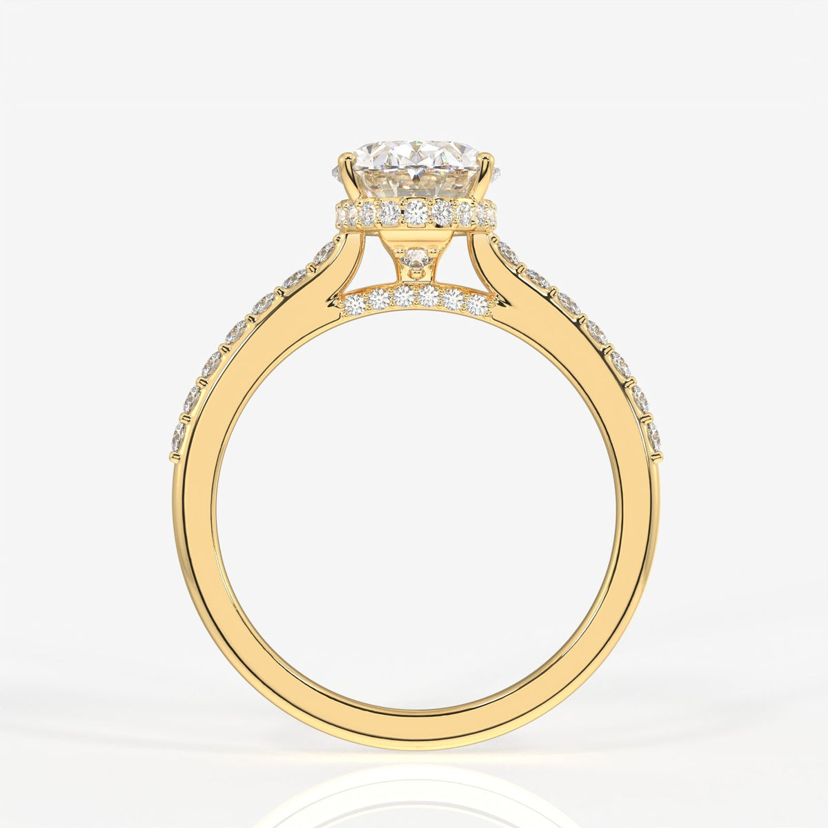 Oval Cut Moissanite Diamond Hidden Halo Sterling Silver Ring