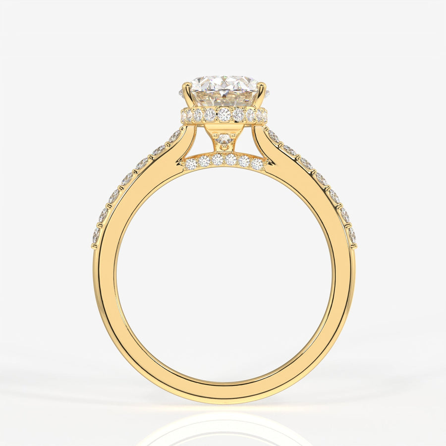 Oval Cut Moissanite Diamond Hidden Halo Sterling Silver Ring