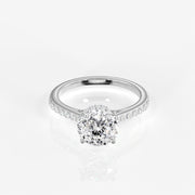 Portuguese Cut Moissanite Diamond Hidden Halo Sterling Silver Ring