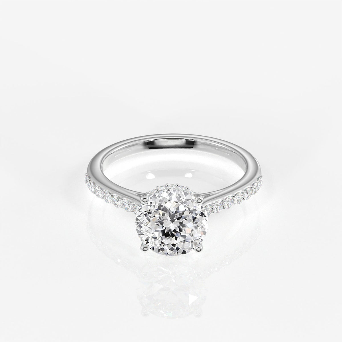 Portuguese Cut Moissanite Diamond Hidden Halo Sterling Silver Ring