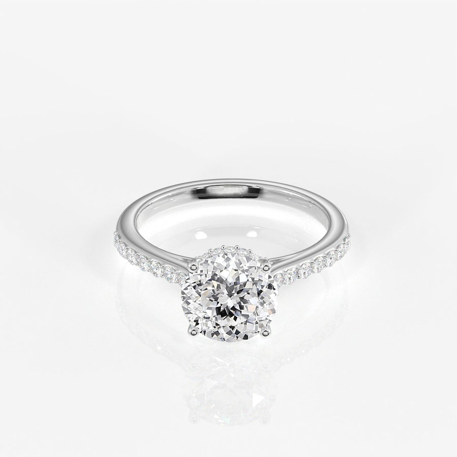 Portuguese Cut Moissanite Diamond Hidden Halo Sterling Silver Ring