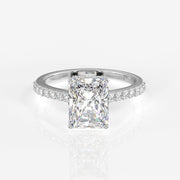 Radiant Cut Moissanite Diamond Hidden Halo Sterling Silver Ring