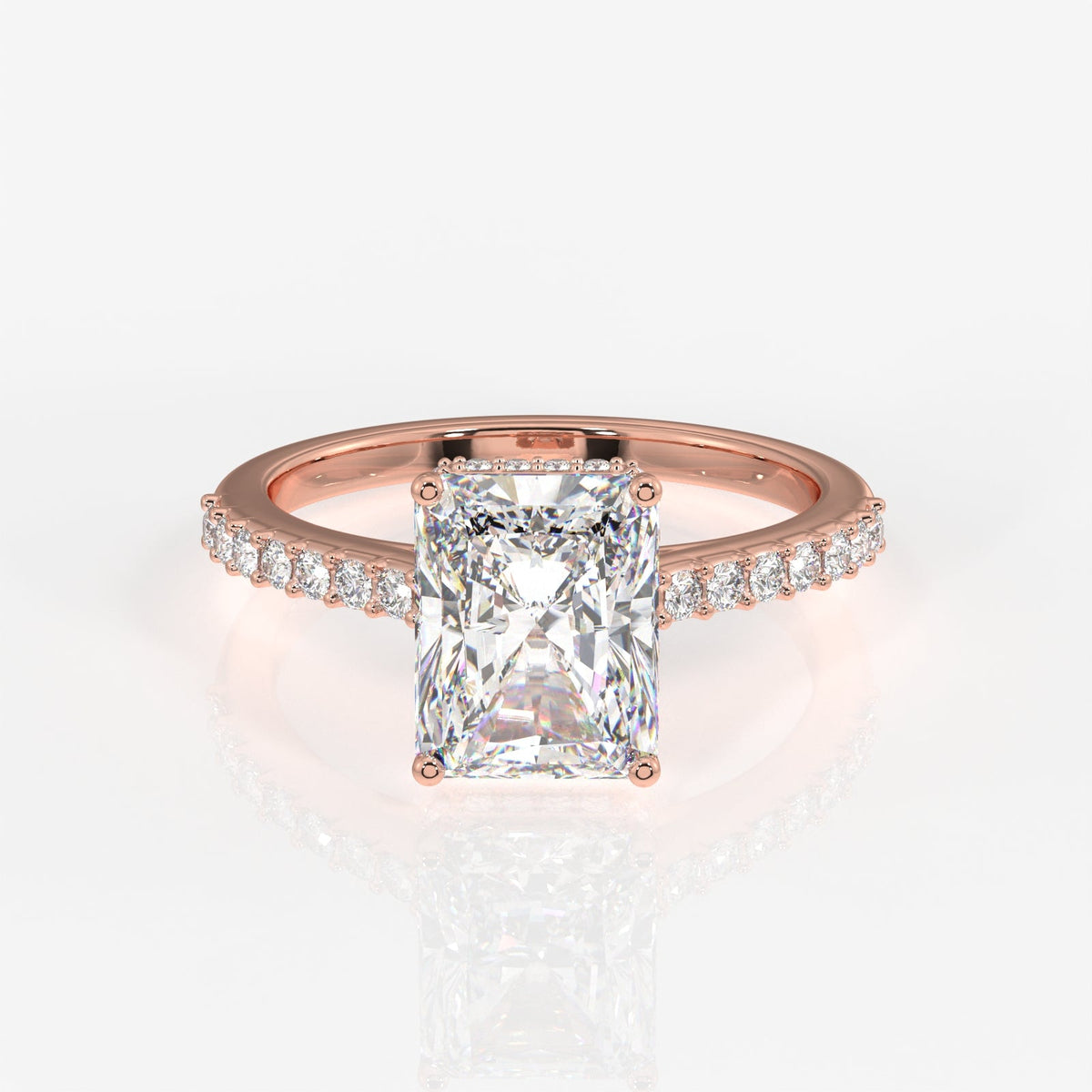 Radiant Cut Moissanite Diamond Hidden Halo Sterling Silver Ring