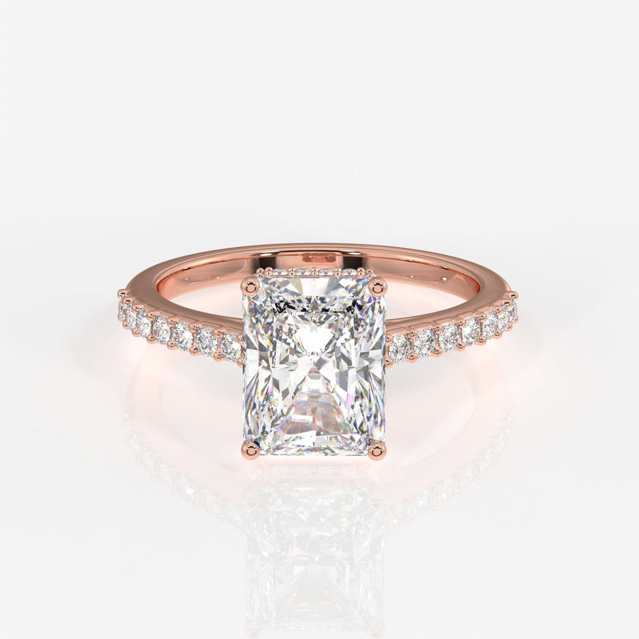 Radiant Cut Moissanite Diamond Hidden Halo Sterling Silver Ring