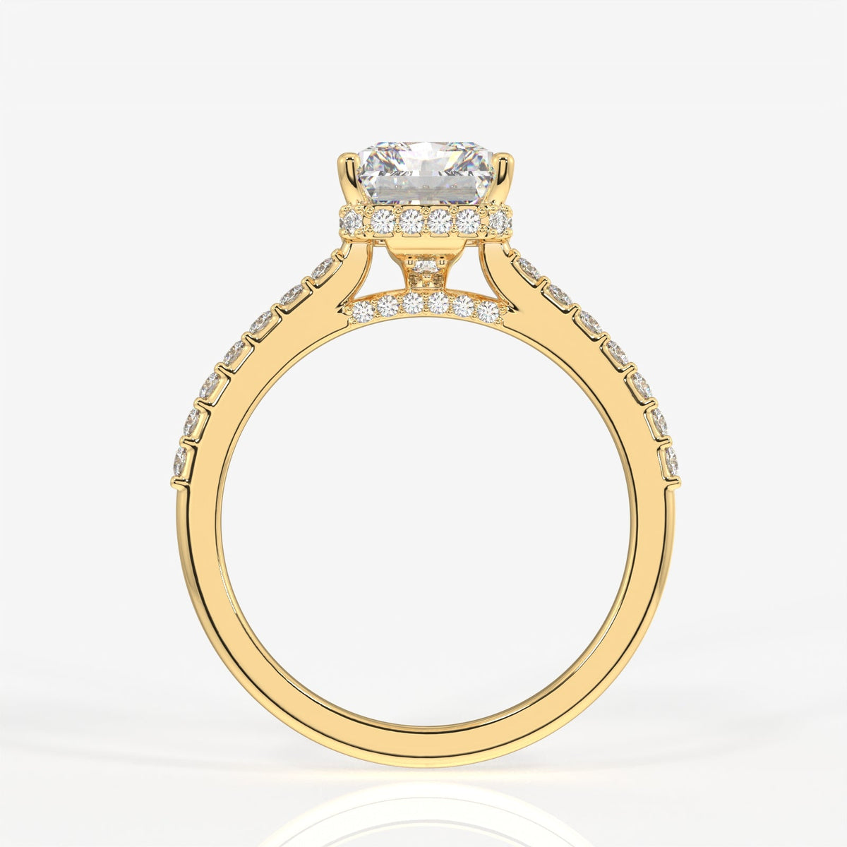 Radiant Cut Moissanite Diamond Hidden Halo Sterling Silver Ring