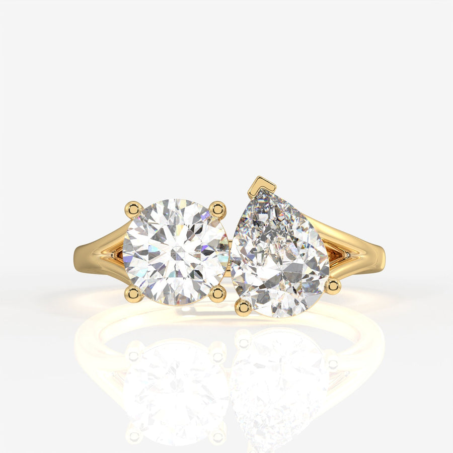 Round and Pear Cut Moissanite Diamond Toi - Et - Moi Sterling Silver Ring