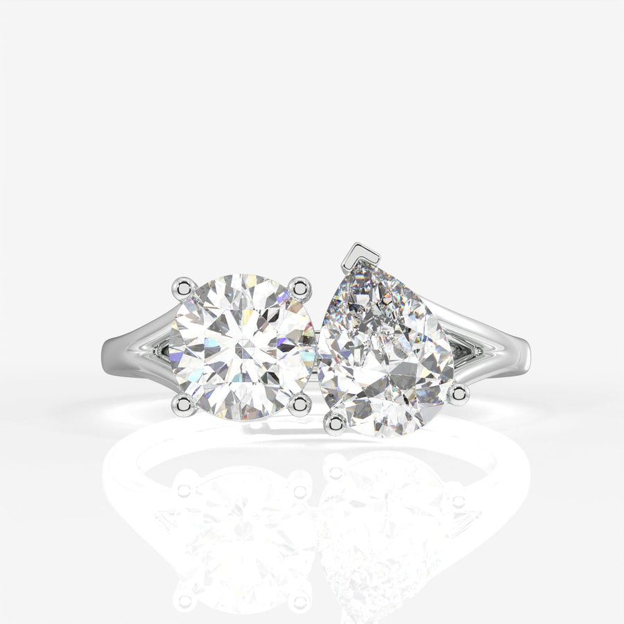 Round and Pear Cut Moissanite Diamond Toi - Et - Moi Sterling Silver Ring