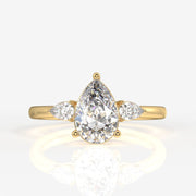 Pear Cut Moissanite Diamond Trilogy Sterling Silver Ring