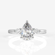 Pear Cut Moissanite Diamond Trilogy Sterling Silver Ring