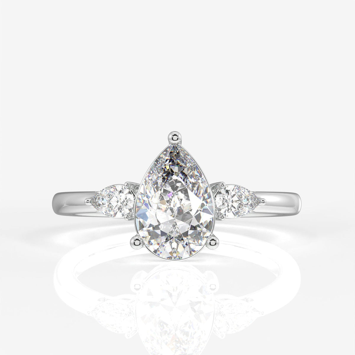 Pear Cut Moissanite Diamond Trilogy Sterling Silver Ring