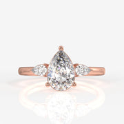 Pear Cut Moissanite Diamond Trilogy Sterling Silver Ring