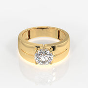 Round Moissanite Diamond, Simple Classic Men's Sterling Silver Ring