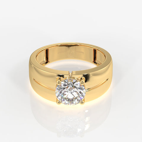 Round Moissanite Diamond, Simple Classic Men's Sterling Silver Ring