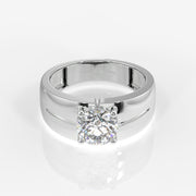 Round Moissanite Diamond, Simple Classic Men's Sterling Silver Ring
