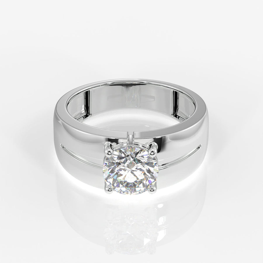 Round Moissanite Diamond, Simple Classic Men's Sterling Silver Ring