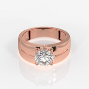 Round Moissanite Diamond, Simple Classic Men's Sterling Silver Ring