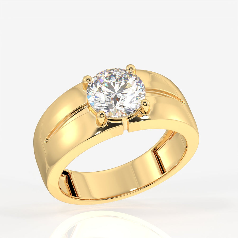 Round Moissanite Diamond, Simple Classic Men's Sterling Silver Ring
