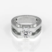 Portuguese Cut Moissanite Diamond, Albert Men's Sterling Silver Ring