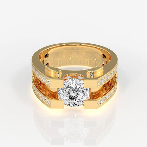 Portuguese Cut Moissanite Diamond, Albert Men's Sterling Silver Ring