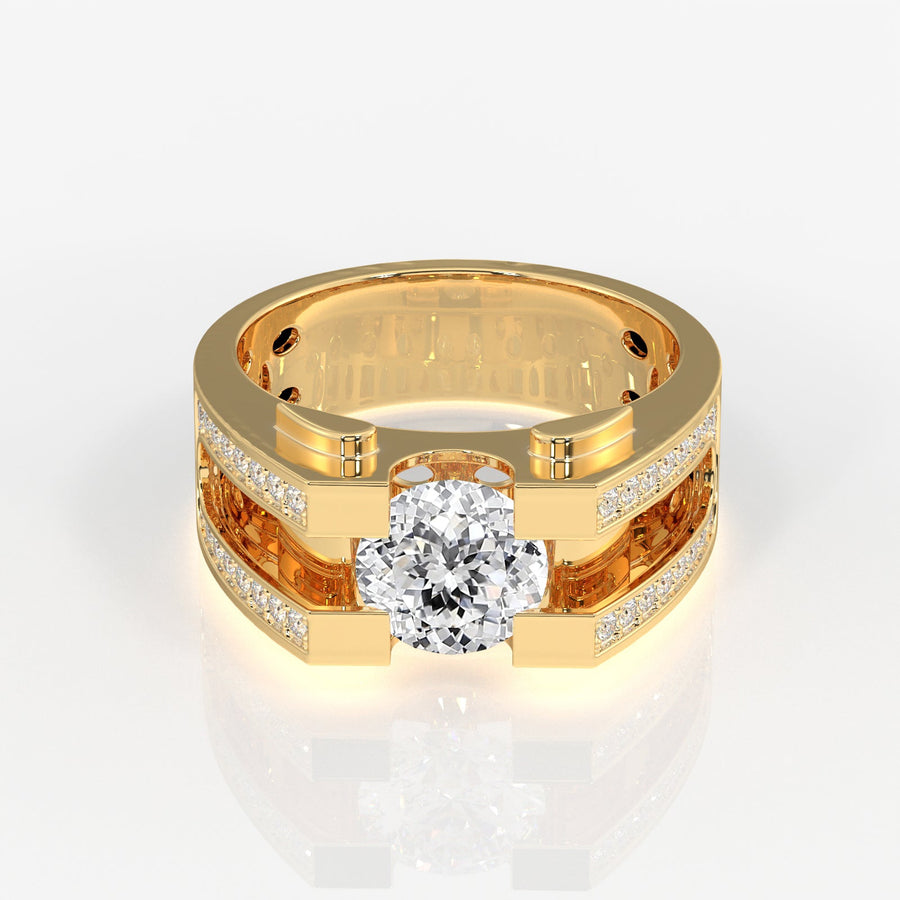 Portuguese Cut Moissanite Diamond, Albert Men's Sterling Silver Ring