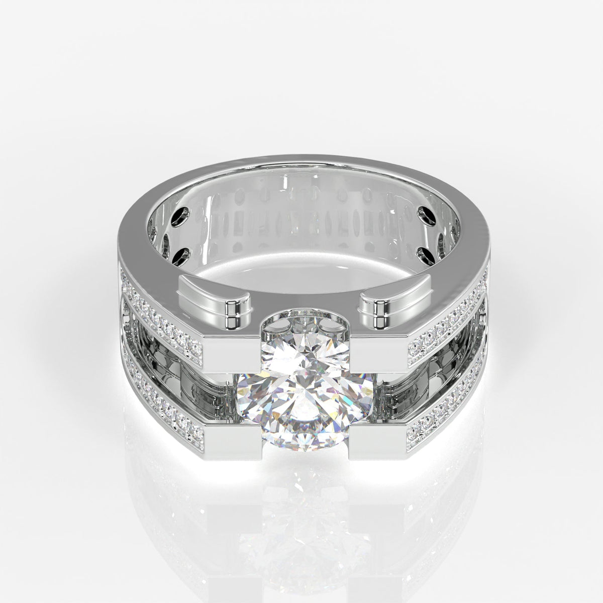 Moissanite Diamond, Albert Men's Sterling Silver Ring