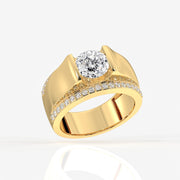 Portuguese Cut Moissanite Diamond, Matt Men's Sterling Silver Ring