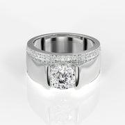 Portuguese Cut Moissanite Diamond, Matt Men's Sterling Silver Ring