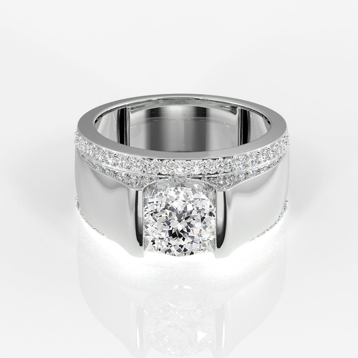 Portuguese Cut Moissanite Diamond, Matt Men's Sterling Silver Ring