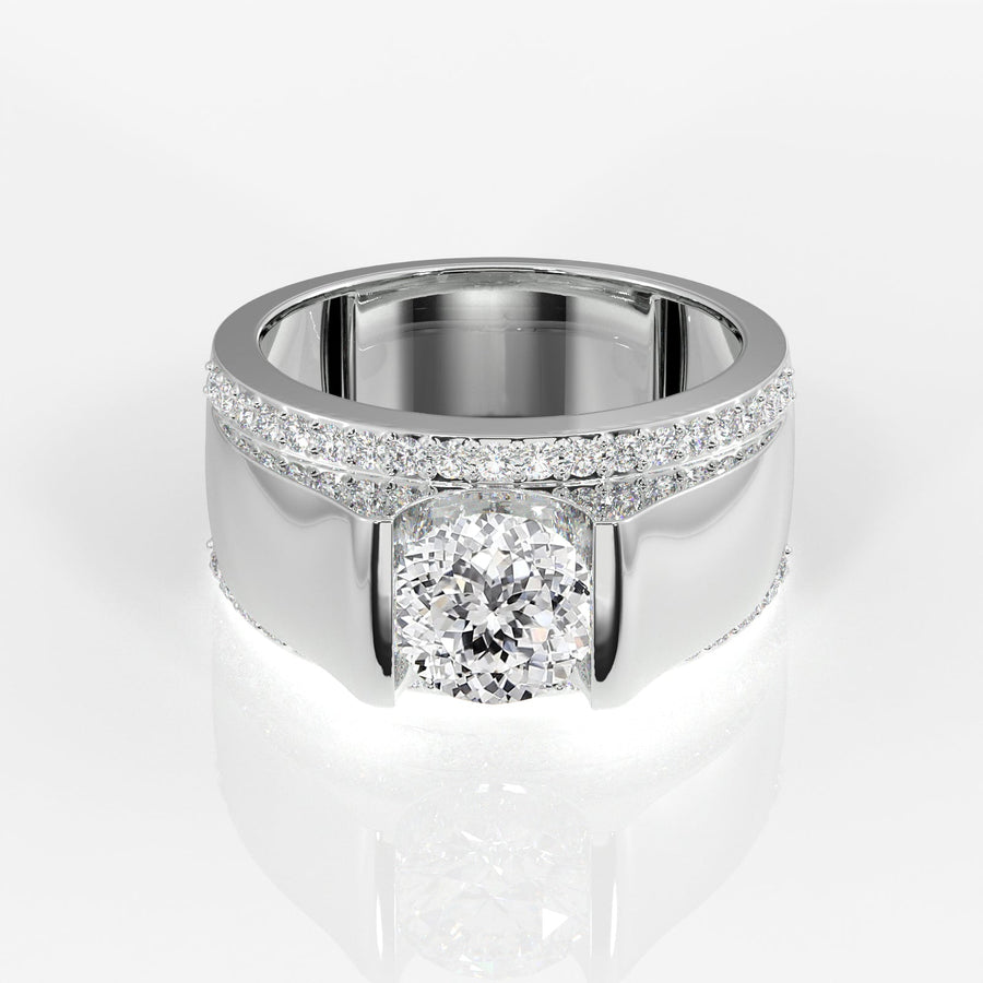 Portuguese Cut Moissanite Diamond, Matt Men's Sterling Silver Ring