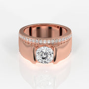 Portuguese Cut Moissanite Diamond, Matt Men's Sterling Silver Ring