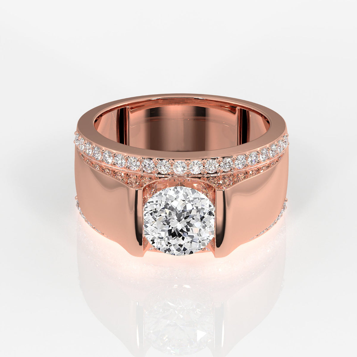 Portuguese Cut Moissanite Diamond, Matt Men's Sterling Silver Ring