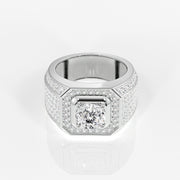 Portuguese Cut Moissanite Diamond, Full Star Men's Sterling Silver Ring