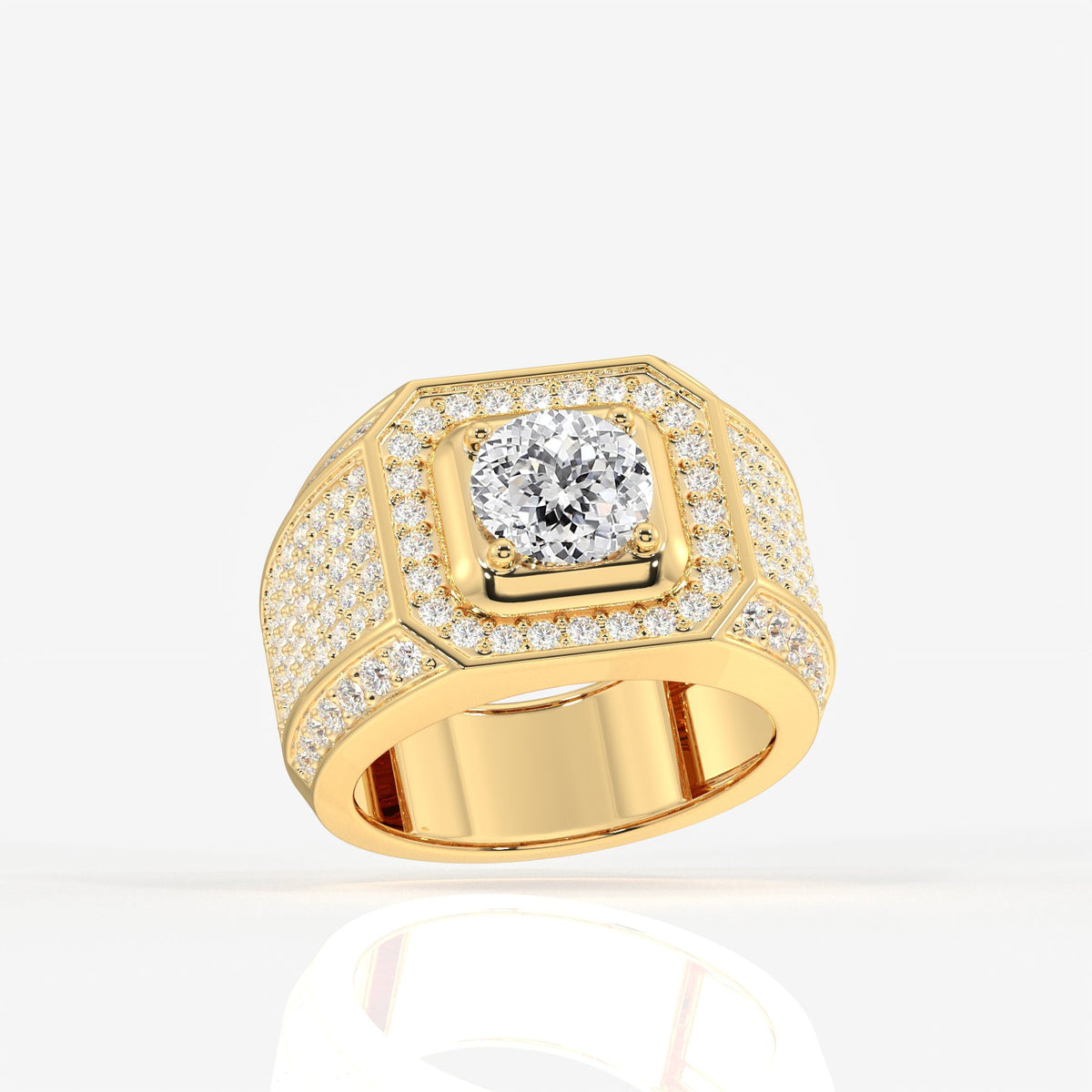 Portuguese Cut Moissanite Diamond, Full Star Men's Sterling Silver Ring