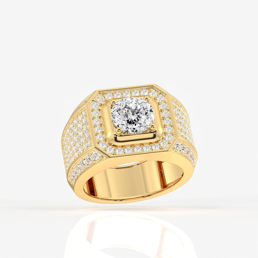 Portuguese Cut Moissanite Diamond, Full Star Men's Sterling Silver Ring