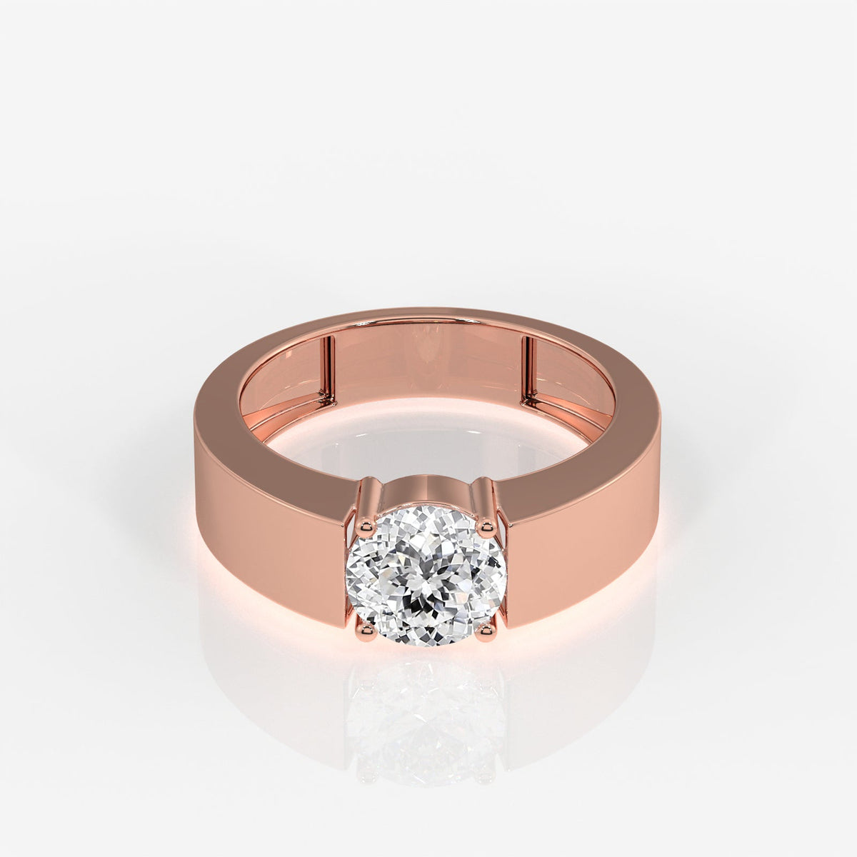 Portuguese Cut Moissanite Diamond, Simple Classic Men's Sterling Silver Ring