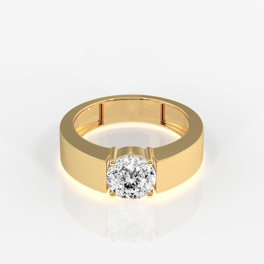 Portuguese Cut Moissanite Diamond, Simple Classic Men's Sterling Silver Ring