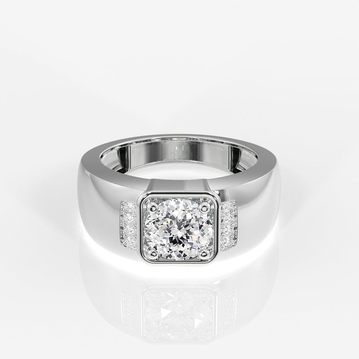 Portuguese Cut Moissanite Diamond, Luther Men's Sterling Silver Ring
