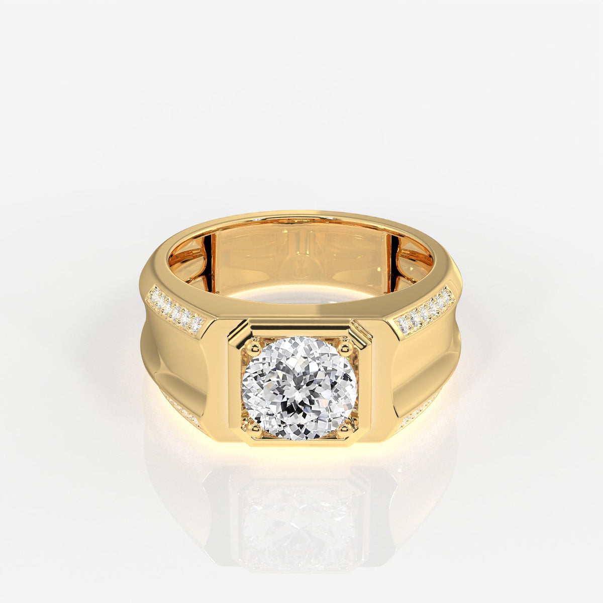 Portuguese Cut Moissanite Diamond, Men' s Unique Engagement Sterling Silver Ring