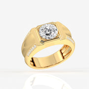 Portuguese Cut Moissanite Diamond, Men' s Unique Engagement Sterling Silver Ring