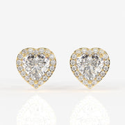 Halo Heart Cut Moissanite Diamond Stud Sterling Silver Earrings